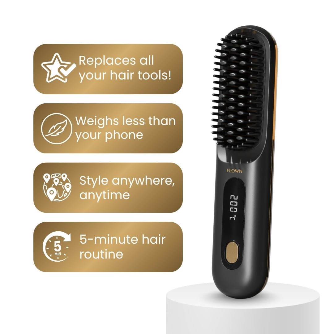 [NEW] FLOWN Portable Straightener Brush - GoBrush MAX + FREE Leather Pouch