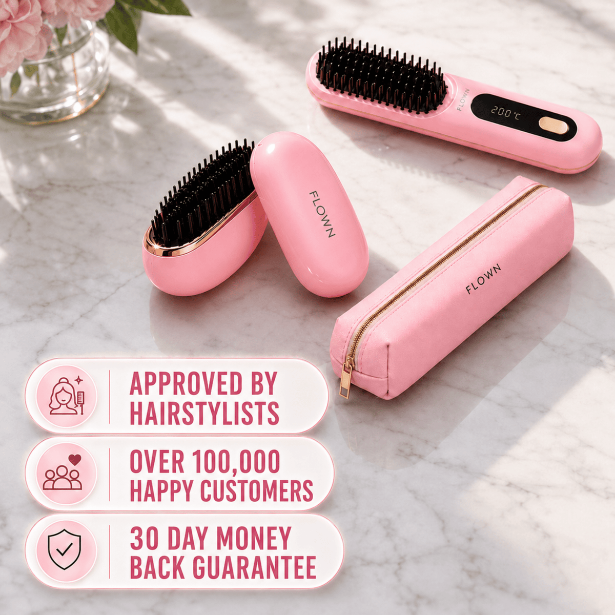 [NEW] FLOWN Portable Straightener Brush - GoBrush MAX + FREE Leather Pouch