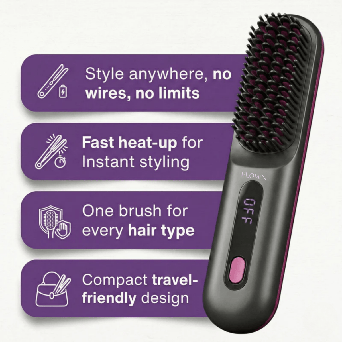 [NEW] FLOWN Portable Straightener Brush - GoBrush PRO + Free Leather Pouch