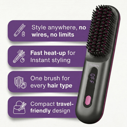 [NEW] FLOWN Portable Straightener Brush - GoBrush PRO + Free Leather Pouch